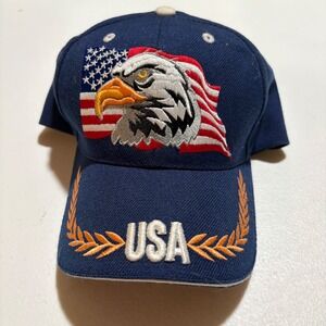 USA Patriotic Bald Eagle American Flag Navy‎ Blue Embroidered Baseball Cap Hat